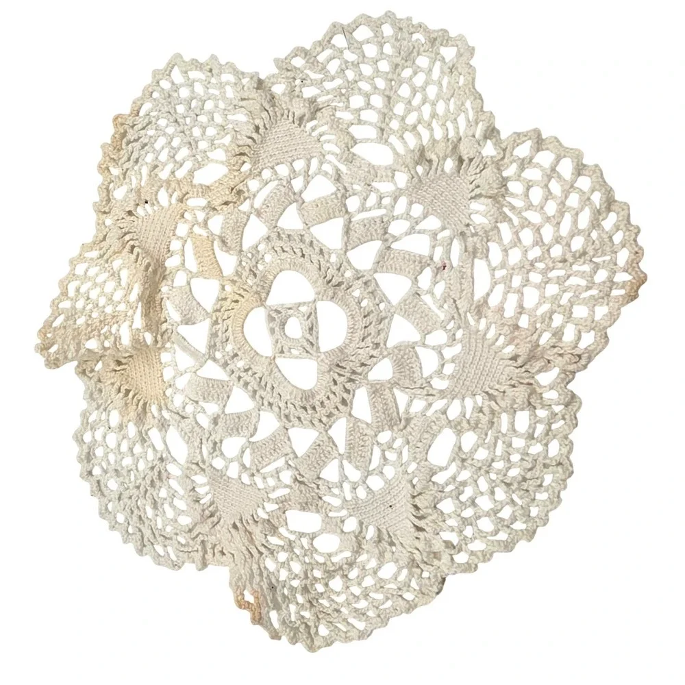 Vintage Hand Crochet Cotton Lace Doily Cream Floral Round 6.5 Cottagecore N4